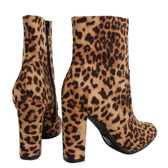 SIZE 6 Tan Cheetah Almond Toe High Top Chunky heel Boot - Picture 4 of 7